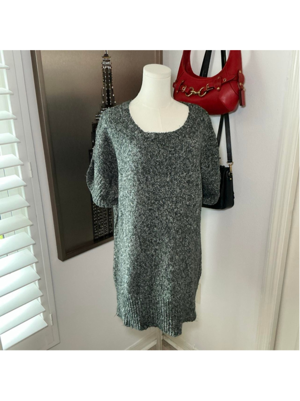 AB Studio Gray Marled Knit Sweater Dress Tunic XL